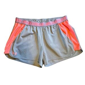 Under Armour Women’s XL Gray and Coral Athletic Shorts Lightweight Elastic Waist